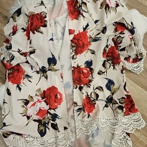 Floral Lace Trim Women's Duster